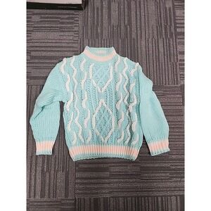 Vintage Rouge By Helium Cable Knit Sweater Turquoise And Pink Sz S